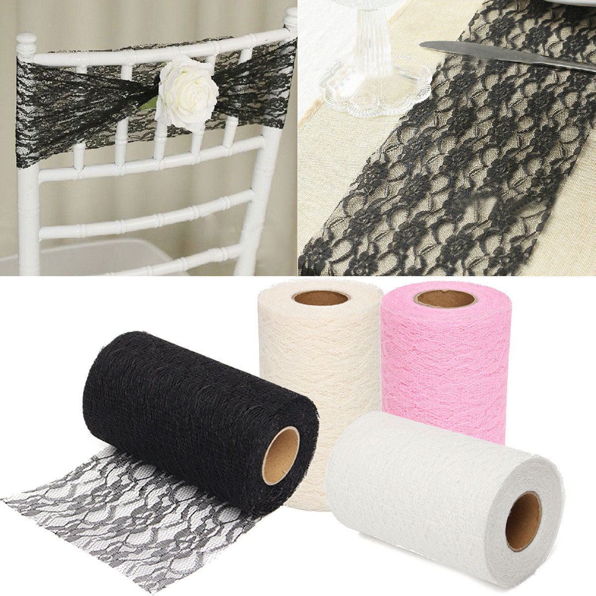 24 Yards Lace Roll Fabric Tulle Table Runner Chair Sash Craft Handmade Wedding Party Decoration