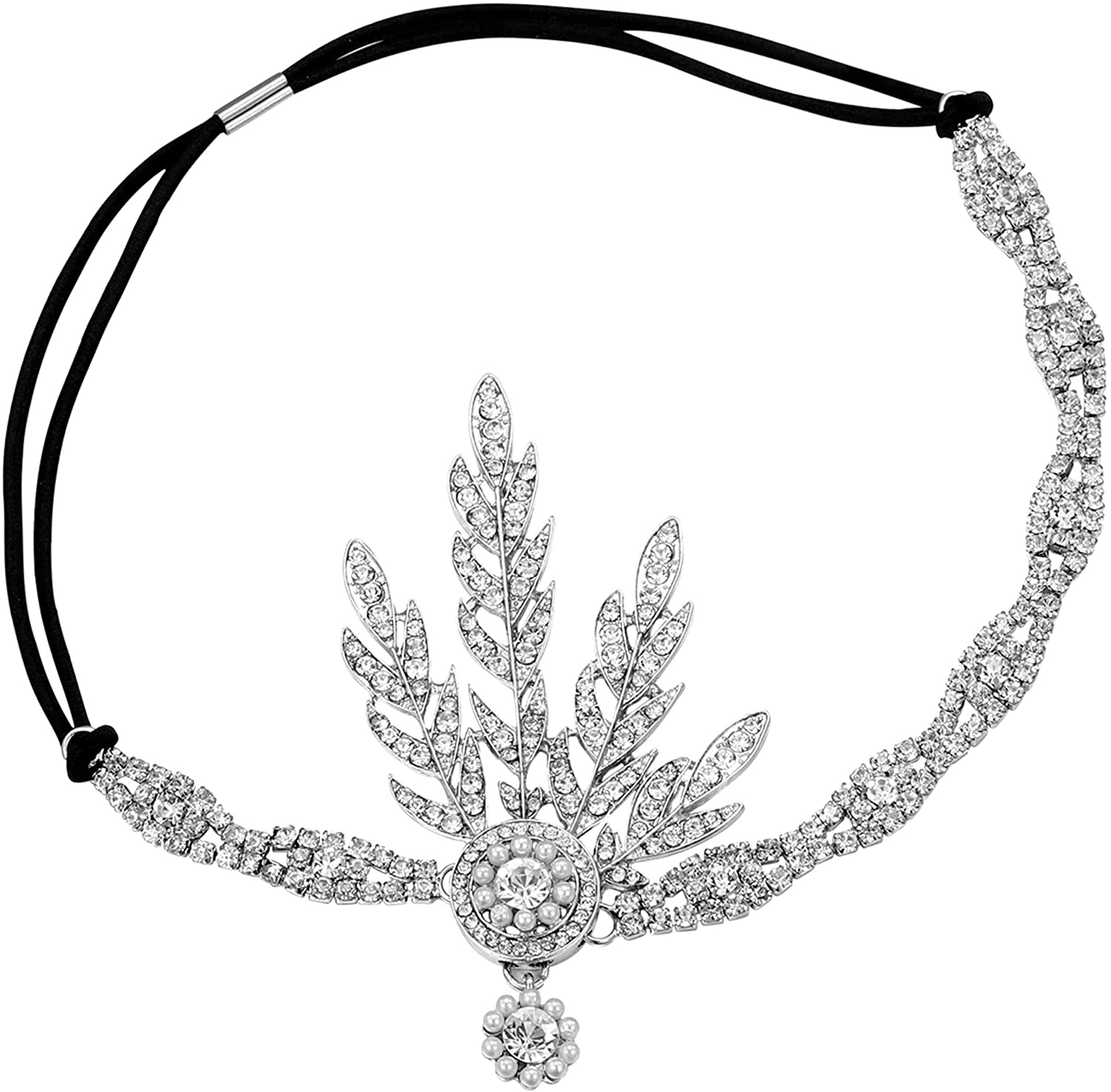 Babeyond Art Deco 1920's Flapper Great Gatsby Inspired Leaf Medallion Pearl Headpiece Headband