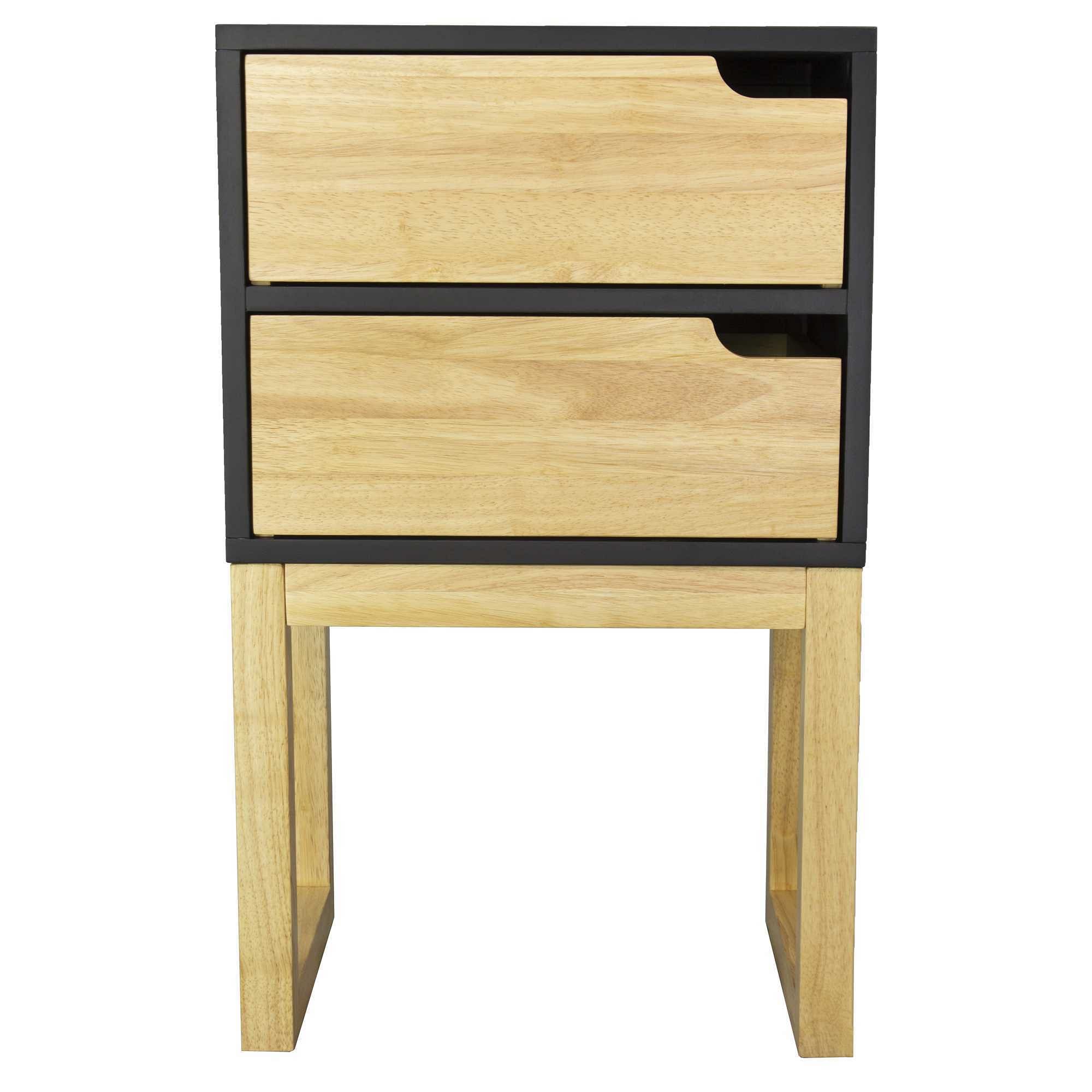 16″ X 12″ X 26″ Black & Natural Solid Wood Two Drawer Side Table