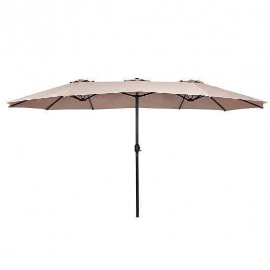 15′ Twin Patio Umbrella Double-Sided Outdoor Market Umbrella without Base-Beige