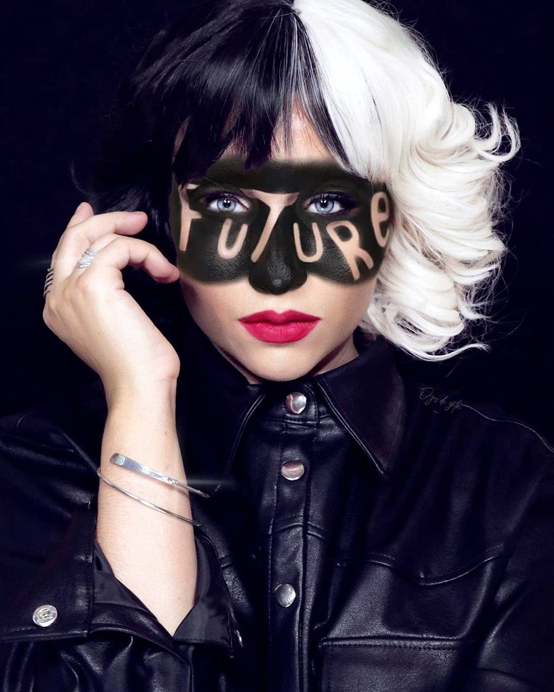 6 Pcs Cruella Deville Wig Costume Women Cosplay Set - Black and White Wig