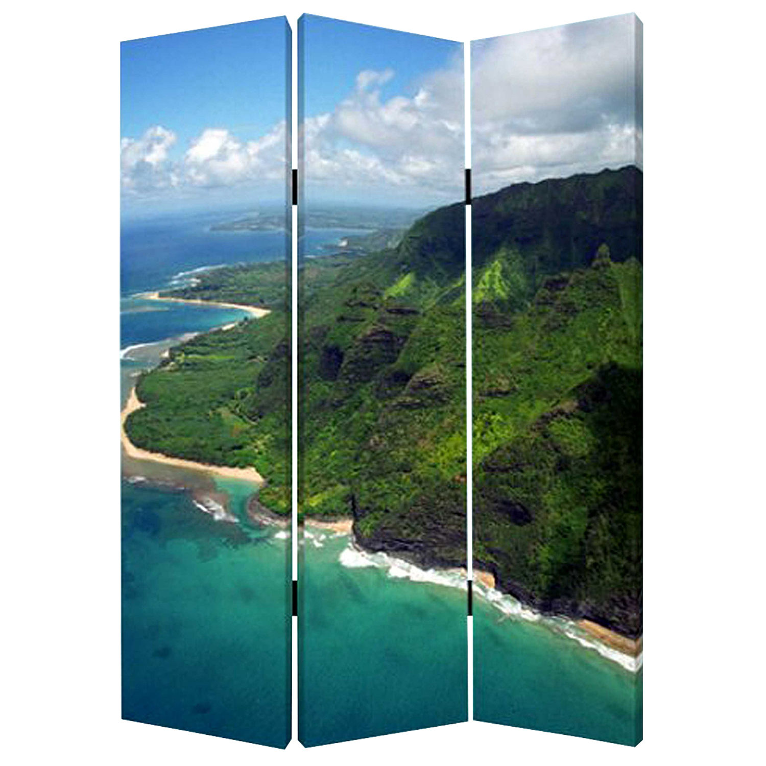 1″ x 48″ x 72″ Multi Color Wood Canvas Palm Tripical Screen