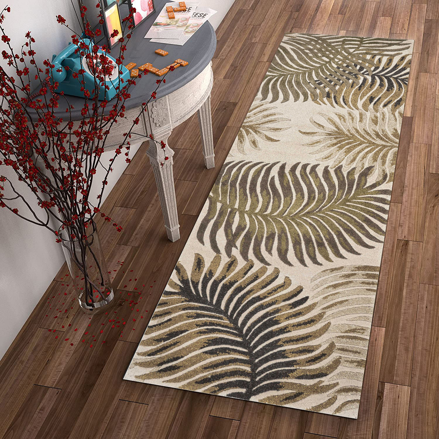 2′ x 8′ Natural Fern Leaves Wool Runner Rug