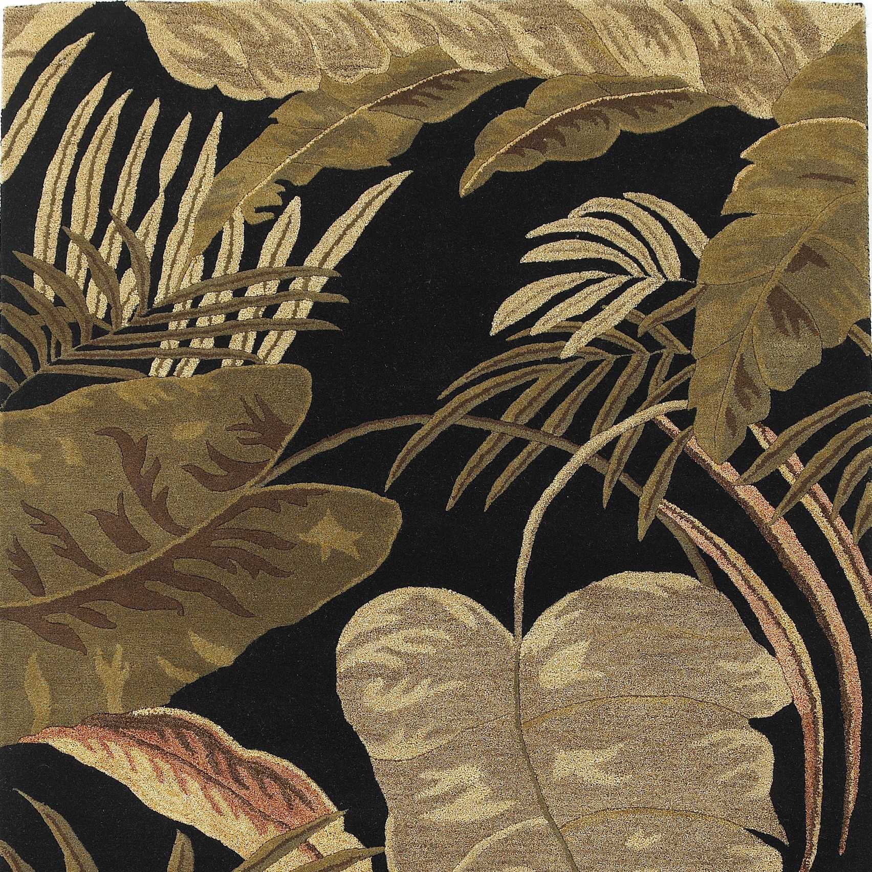 5’x8′ Midnight Black Hand Tufted Tropical Leaves Indoor Area Rug