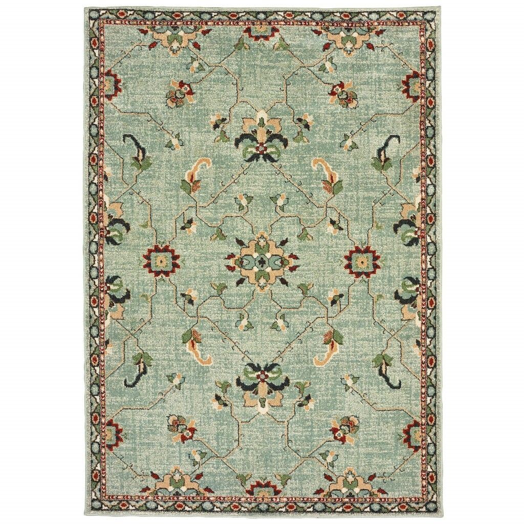 5′ x 8′ Pastel Blue Floral Patterned Indoor Area Rug